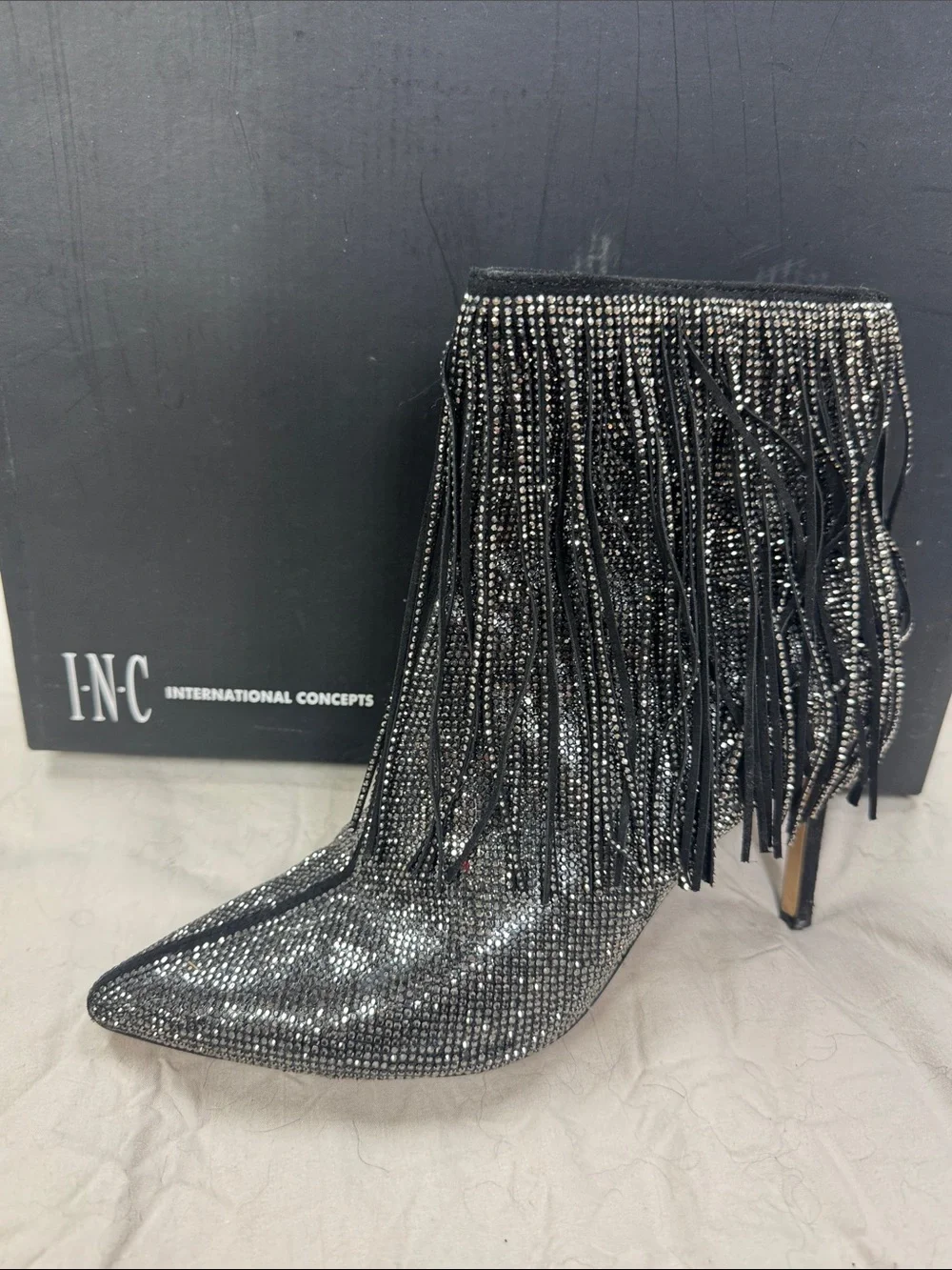 INC International Concepts Silver-Accent Black Fringe Ankle Boots